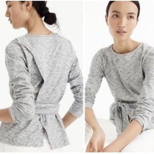 J.Crew Sweater Small Women's Gray Wrap Tie Waist Heather Gray Long Sleeve Cotton